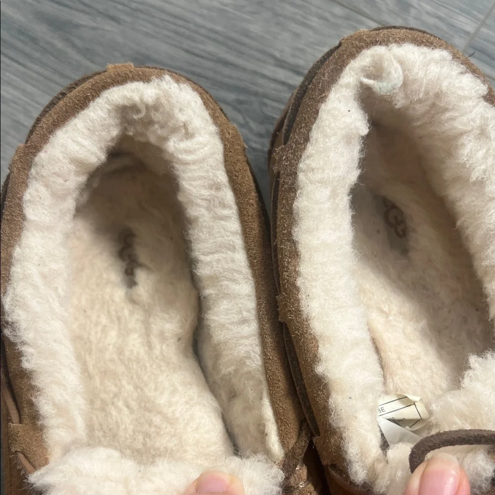 UGG Tan Slippers with Plush White Interior